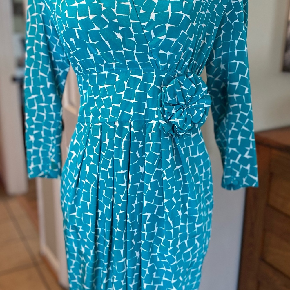 Doncaster Blue Geometric Long Sleeve Dress